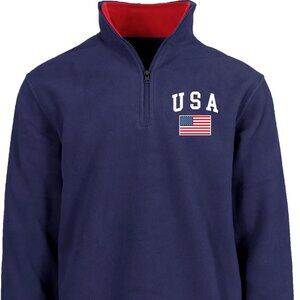 JH DESIGN Men’s Navy USA Quarter Zip Thermal Fleece Pullover Sweatshirt
